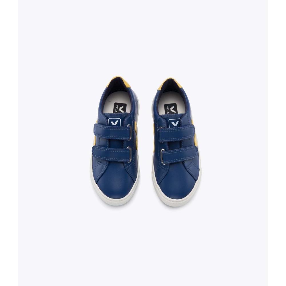 Veja ESPLAR LEATHER Kids' Sneakers Navy/Yellow | CA 813YXF